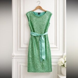 Venus Green Sequin Belted Sheath Dress Size Small (4-6)